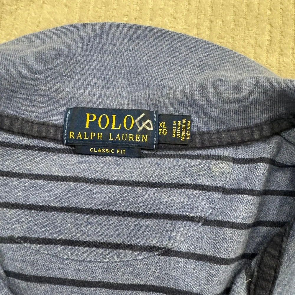 Polo Ralph Lauren Womens XL Classic Fit Striped Cotton Polo Shirt Blue Navy
